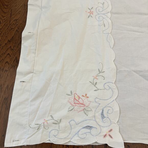 Floral Embroidered Shower Curtain Cotton Scalloped Edge Valance Vtg‎ Cottagecore - Picture 7 of 8